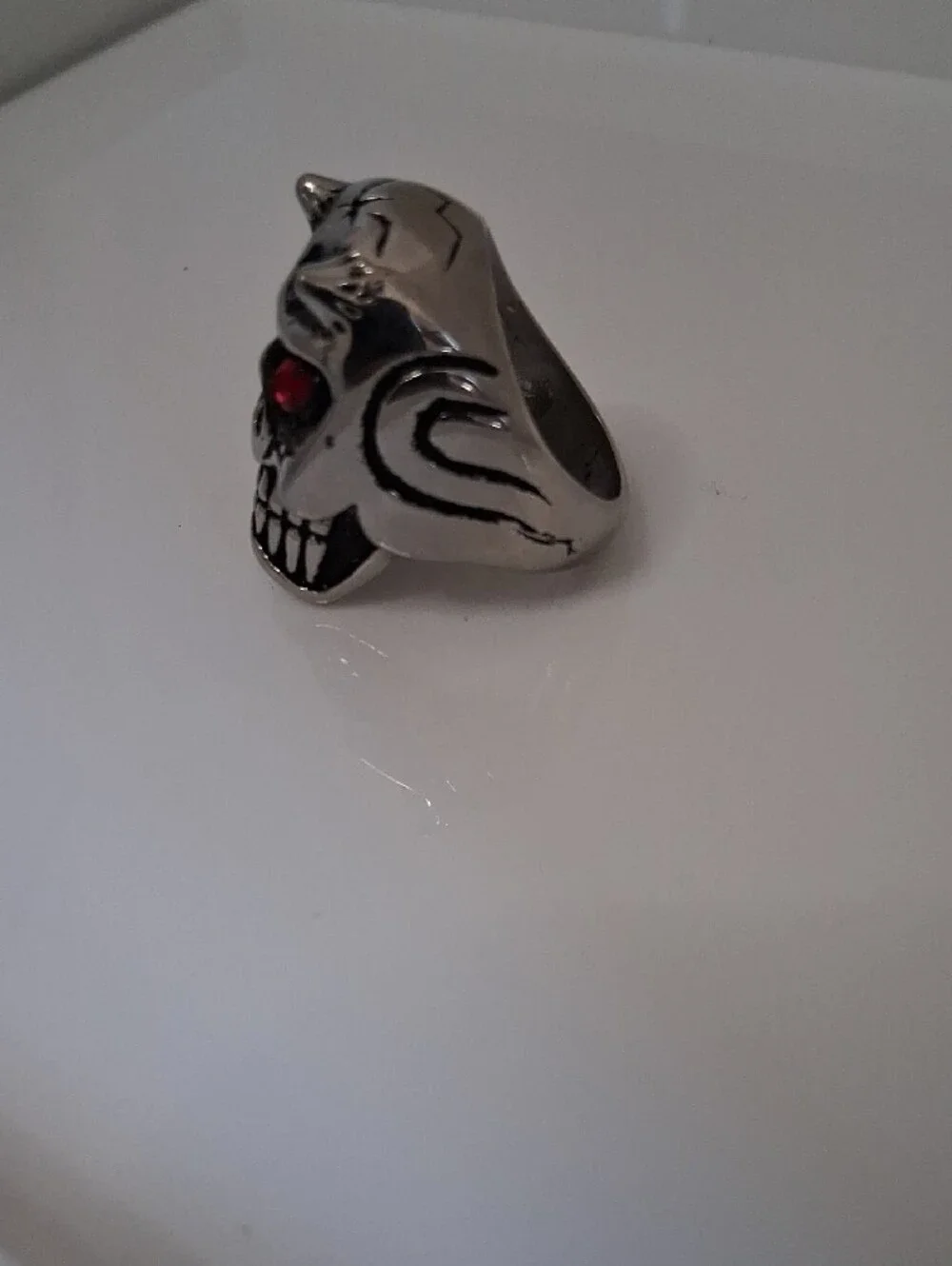 Skull Ring with Red Eye Accents - Men's Accessory 316L Surgical Steel